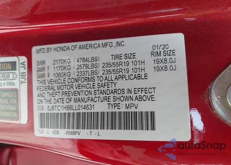 2020 Acura Rdx Technology Package from USA, damaged, VIN 5J8TC1H56LL014631